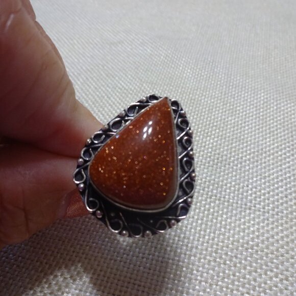 Gorgeous GOLD SUNSTONE Handmade Sterling 925 Ring Size 10 #371C - Picture 3 of 3